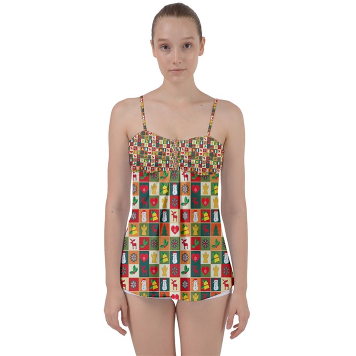 Pattern-christmas-patterns Babydoll Tankini Top