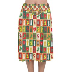 Pattern-christmas-patterns Velvet Flared Midi Skirt