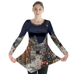 Christmas-landscape Long Sleeve Tunic  by Amaryn4rt