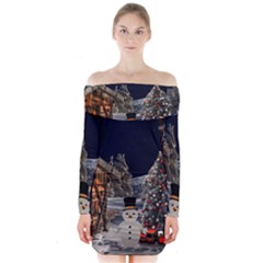 Christmas-landscape Long Sleeve Off Shoulder Dress by Amaryn4rt