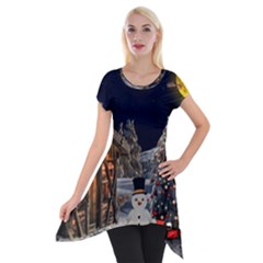 Christmas-landscape Short Sleeve Side Drop Tunic by Amaryn4rt