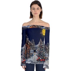 Christmas-landscape Off Shoulder Long Sleeve Top by Amaryn4rt