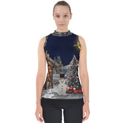 Christmas-landscape Mock Neck Shell Top by Amaryn4rt