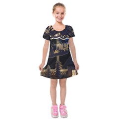 Christmas-advent-candle-arches Kids  Short Sleeve Velvet Dress by Amaryn4rt