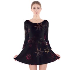 Christmas-background-motif-star Long Sleeve Velvet Skater Dress by Amaryn4rt