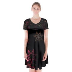 Christmas-background-motif-star Short Sleeve V-neck Flare Dress by Amaryn4rt