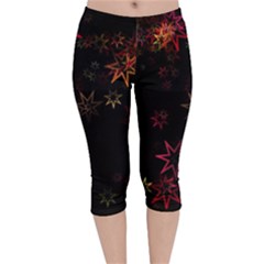 Christmas-background-motif-star Velvet Capri Leggings  by Amaryn4rt