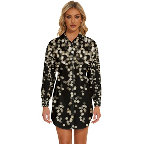 Christmas-bokeh-lights-background Womens Long Sleeve Shirt Dress by Amaryn4rt