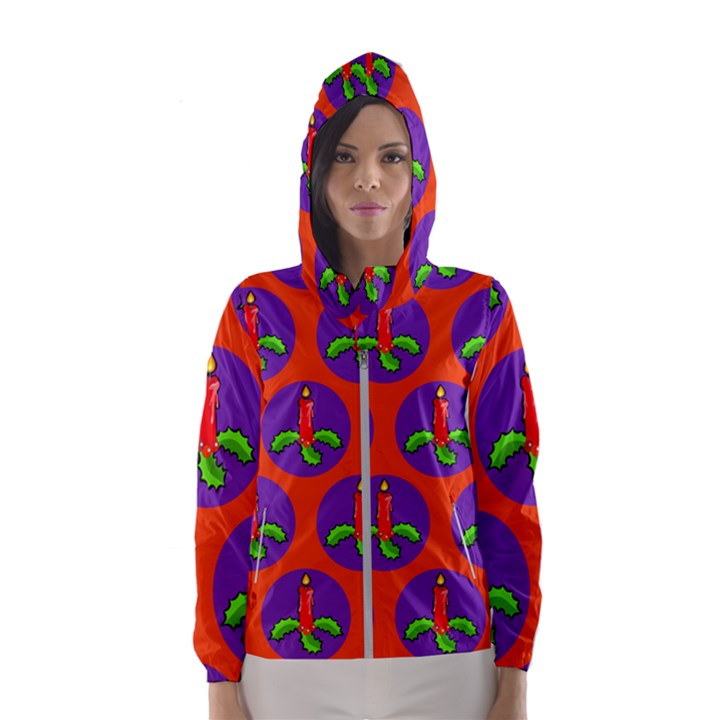 Christmas Candles Seamless Pattern Women s Hooded Windbreaker