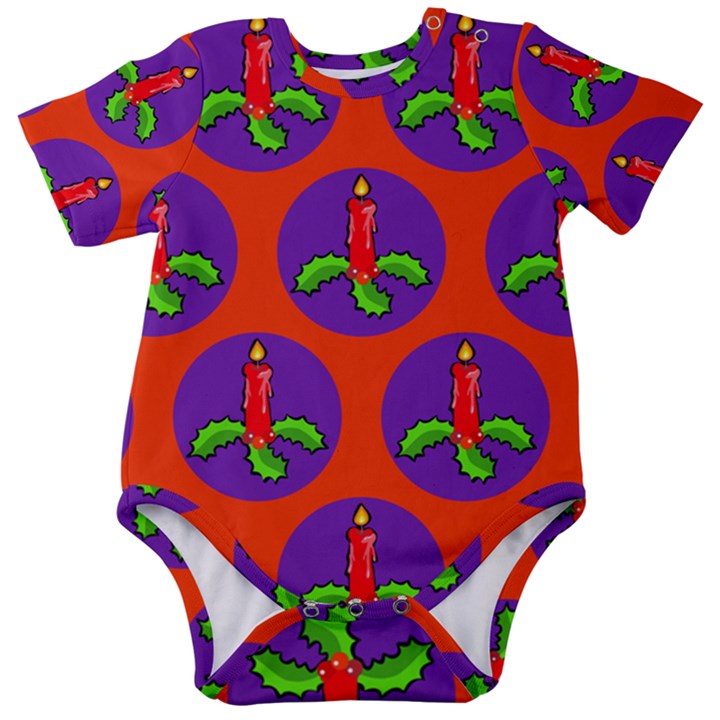 Christmas Candles Seamless Pattern Baby Short Sleeve Bodysuit