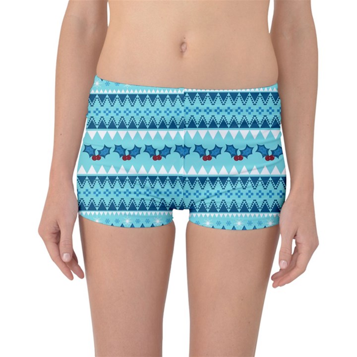 Blue Christmas Vintage Ethnic Seamless Pattern Reversible Boyleg Bikini Bottoms