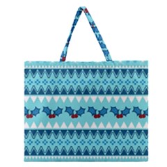 Blue Christmas Vintage Ethnic Seamless Pattern Zipper Large Tote Bag by Amaryn4rt