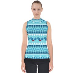 Blue Christmas Vintage Ethnic Seamless Pattern Mock Neck Shell Top by Amaryn4rt