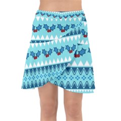 Blue Christmas Vintage Ethnic Seamless Pattern Wrap Front Skirt by Amaryn4rt