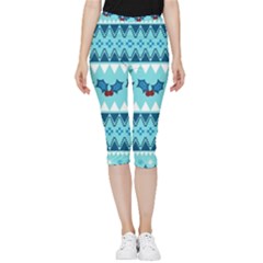 Blue Christmas Vintage Ethnic Seamless Pattern Inside Out Lightweight Velour Capri Leggings 