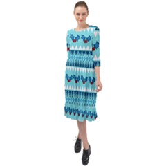 Blue Christmas Vintage Ethnic Seamless Pattern Ruffle End Midi Chiffon Dress by Amaryn4rt