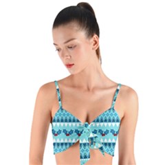 Blue Christmas Vintage Ethnic Seamless Pattern Woven Tie Front Bralet