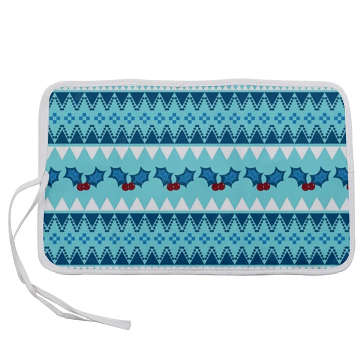 Blue Christmas Vintage Ethnic Seamless Pattern Pen Storage Case (S)