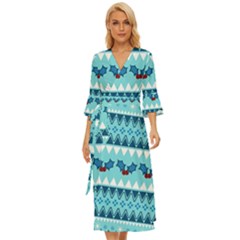 Blue Christmas Vintage Ethnic Seamless Pattern Midsummer Wrap Dress by Amaryn4rt