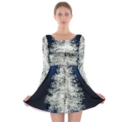 Tree Pine White Starlight Night Winter Christmas Long Sleeve Skater Dress by Amaryn4rt