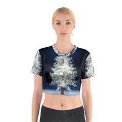 Tree Pine White Starlight Night Winter Christmas Cotton Crop Top by Amaryn4rt