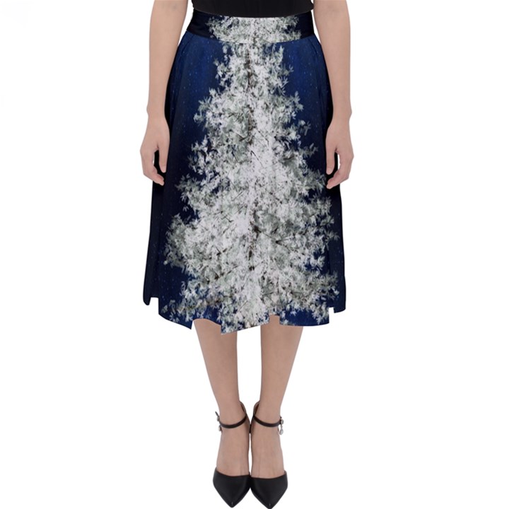 Tree Pine White Starlight Night Winter Christmas Classic Midi Skirt