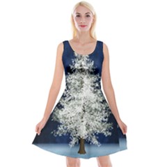 Tree Pine White Starlight Night Winter Christmas Reversible Velvet Sleeveless Dress by Amaryn4rt