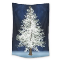 Tree Pine White Starlight Night Winter Christmas Large Tapestry by Amaryn4rt