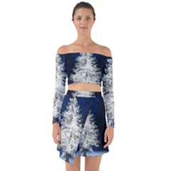 Tree Pine White Starlight Night Winter Christmas Off Shoulder Top With Skirt Set by Amaryn4rt