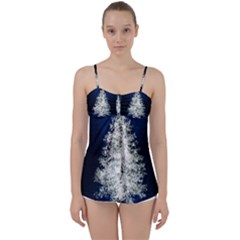 Tree Pine White Starlight Night Winter Christmas Babydoll Tankini Top by Amaryn4rt