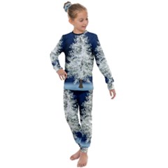 Tree Pine White Starlight Night Winter Christmas Kids  Long Sleeve Set  by Amaryn4rt