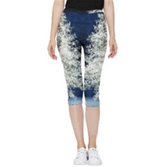 Tree Pine White Starlight Night Winter Christmas Inside Out Lightweight Velour Capri Leggings 