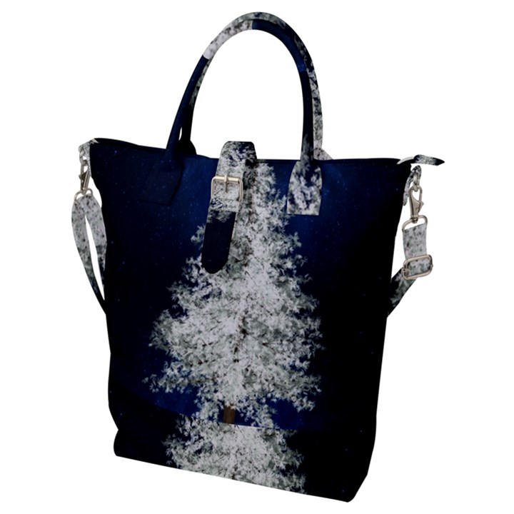 Tree Pine White Starlight Night Winter Christmas Buckle Top Tote Bag