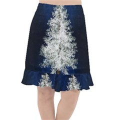 Tree Pine White Starlight Night Winter Christmas Fishtail Chiffon Skirt by Amaryn4rt