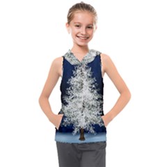 Tree Pine White Starlight Night Winter Christmas Kids  Sleeveless Hoodie by Amaryn4rt