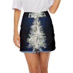 Tree Pine White Starlight Night Winter Christmas Mini Front Wrap Skirt by Amaryn4rt