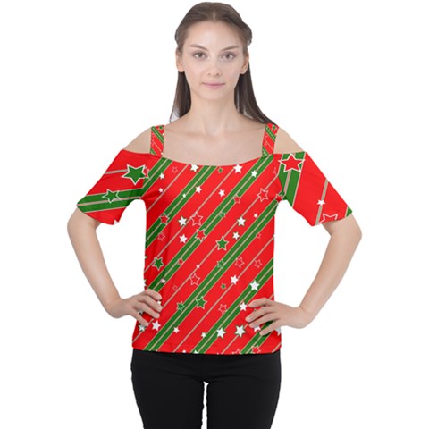 Christmas-paper-star-texture     - Cutout Shoulder T-shirt by Amaryn4rt