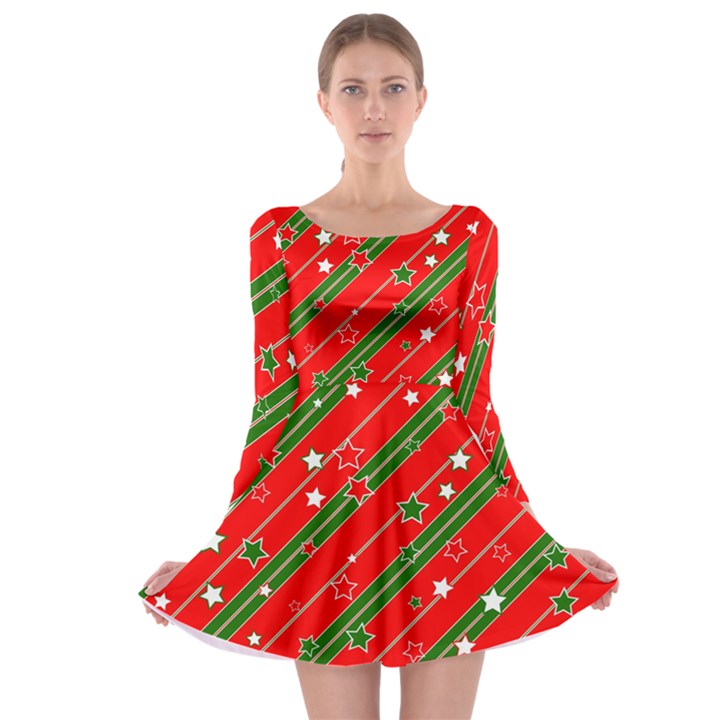 Christmas-paper-star-texture     - Long Sleeve Skater Dress