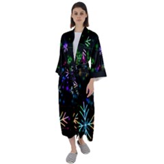 Snowflakes Snow Winter Christmas Maxi Satin Kimono by Amaryn4rt