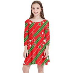 Christmas-paper-star-texture     - Kids  Quarter Sleeve Skater Dress by Amaryn4rt