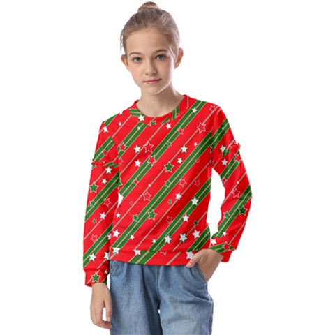 Christmas-paper-star-texture     - Kids  Long Sleeve T-shirt With Frill  by Amaryn4rt