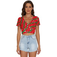 Christmas-paper-star-texture     - V-neck Crop Top by Amaryn4rt