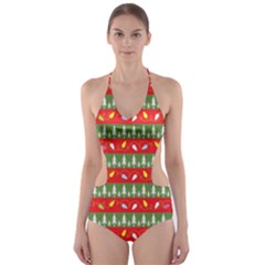 Christmas-papers-red-and-green Cut-out One Piece Swimsuit by Amaryn4rt