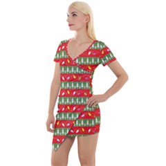 Christmas-papers-red-and-green Short Sleeve Asymmetric Mini Dress by Amaryn4rt