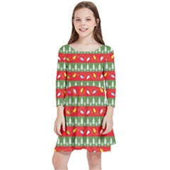 Christmas-papers-red-and-green Kids  Quarter Sleeve Skater Dress by Amaryn4rt