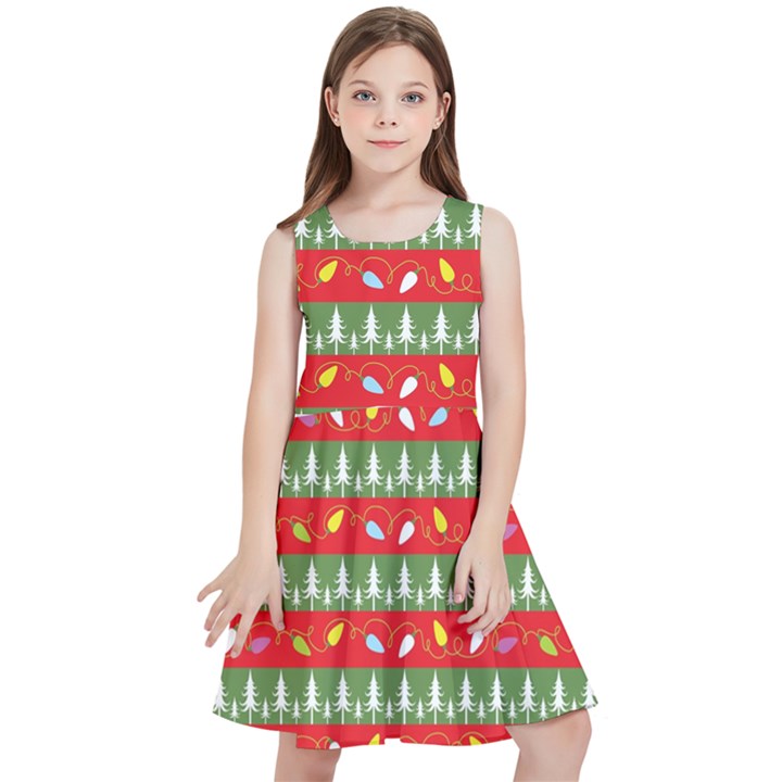 Christmas-papers-red-and-green Kids  Skater Dress