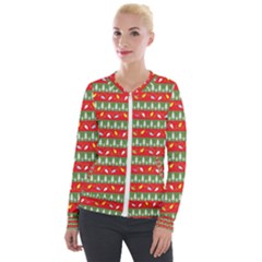 Christmas-papers-red-and-green Velvet Zip Up Jacket by Amaryn4rt