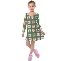 Christmas-paper-christmas-pattern Kids  Long Sleeve Velvet Dress by Amaryn4rt