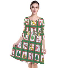 Christmas-paper-christmas-pattern Quarter Sleeve Waist Band Dress by Amaryn4rt