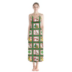 Christmas-paper-christmas-pattern Button Up Chiffon Maxi Dress